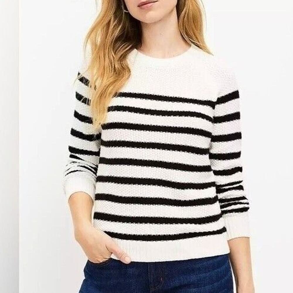 Loft Women's Sweater Striped Size Small Navy/White Classic